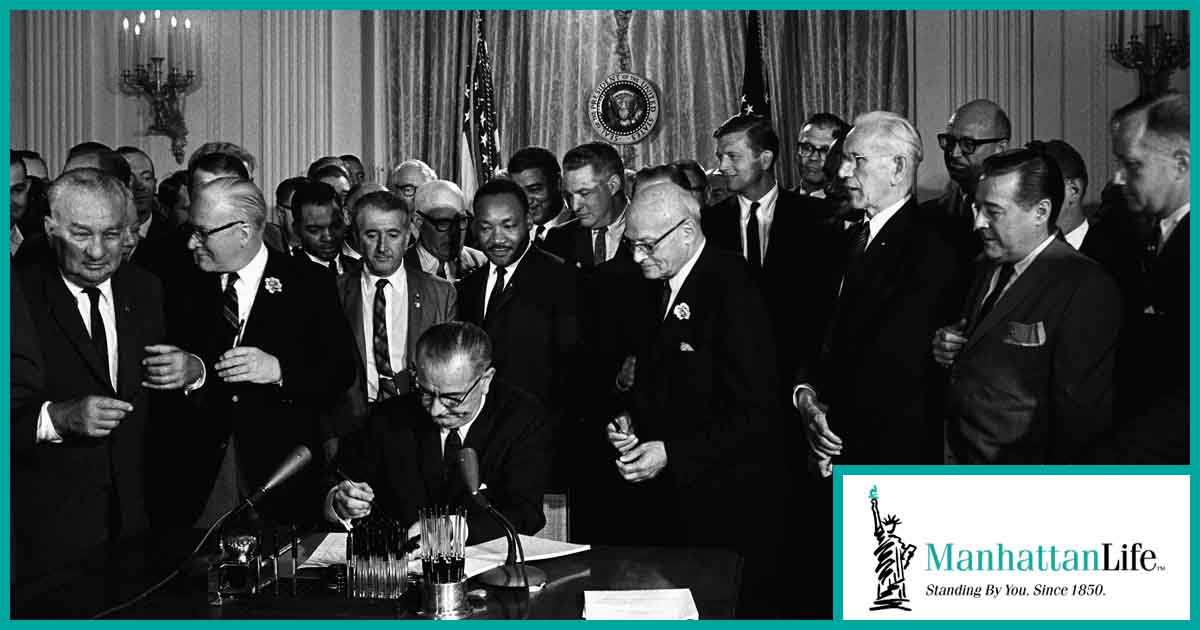 Lyndon Baines Johnson signs medicare and medicaid bill in 1965